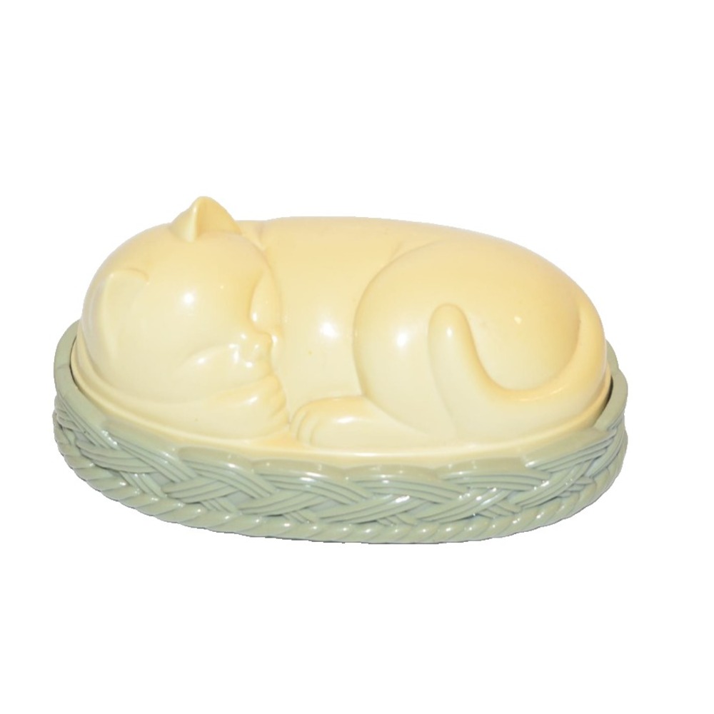 Vtg 1970s Avon Cozy Kitty Cat Lint Brush Sleeping in basket discoloration